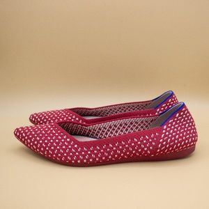 Rothy's Red Apple Honeycomb Knit Point Flat Shoes Women's Size 6.5